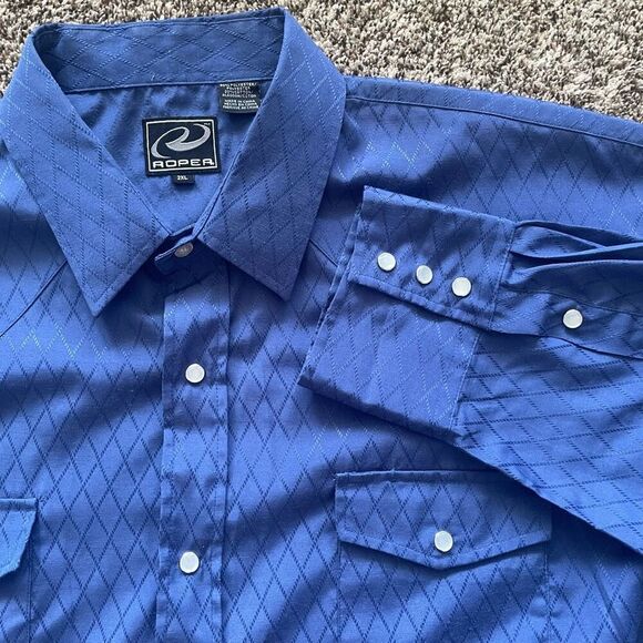 Roper pearl snap blue long sleeve collared shirt Men’s size 2XL (XXL) - Picture 1 of 8